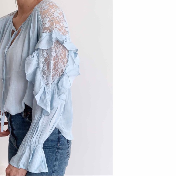 Boho Ruffles Long Sleeve Blouse in Light Blue - Effortlessly Chic and Versatile - Picture 8 of 8